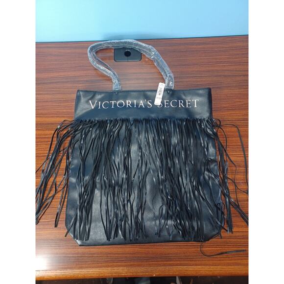 Victoria's Secret Black Handbag Tote Big Fringe NWT Hobo Fun Diva Sexy Fun - Picture 2 of 10